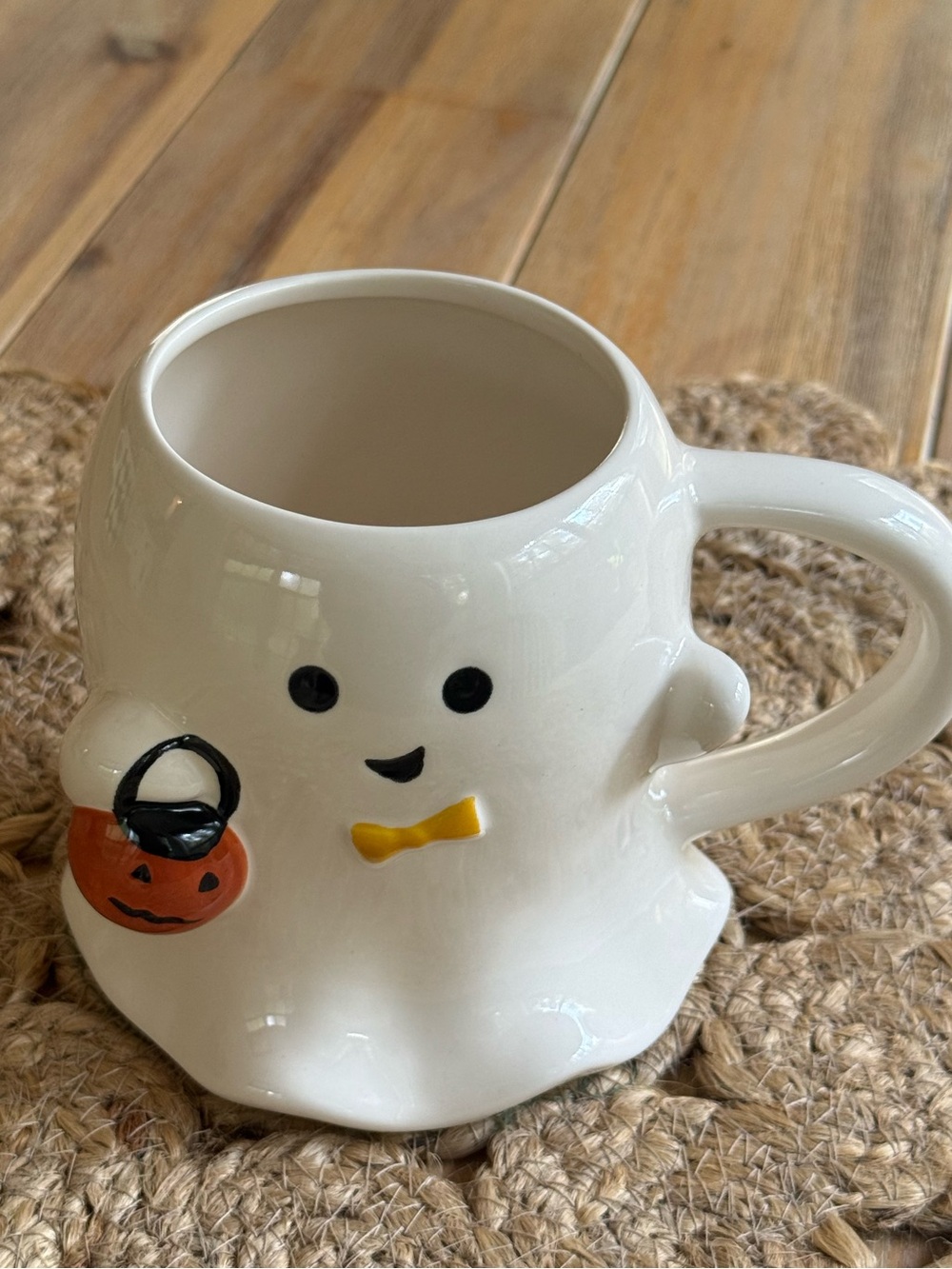 Hyde And Eek White Ghost Ceramic Mug with Pumpkin Accent